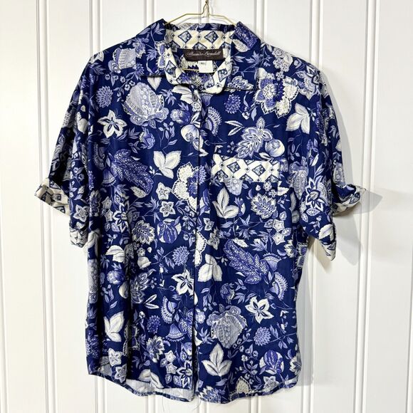 VTG Alexander Campbell 2 Piece Blue Button Down Top & Skirt Set Floral Collared - Picture 2 of 9